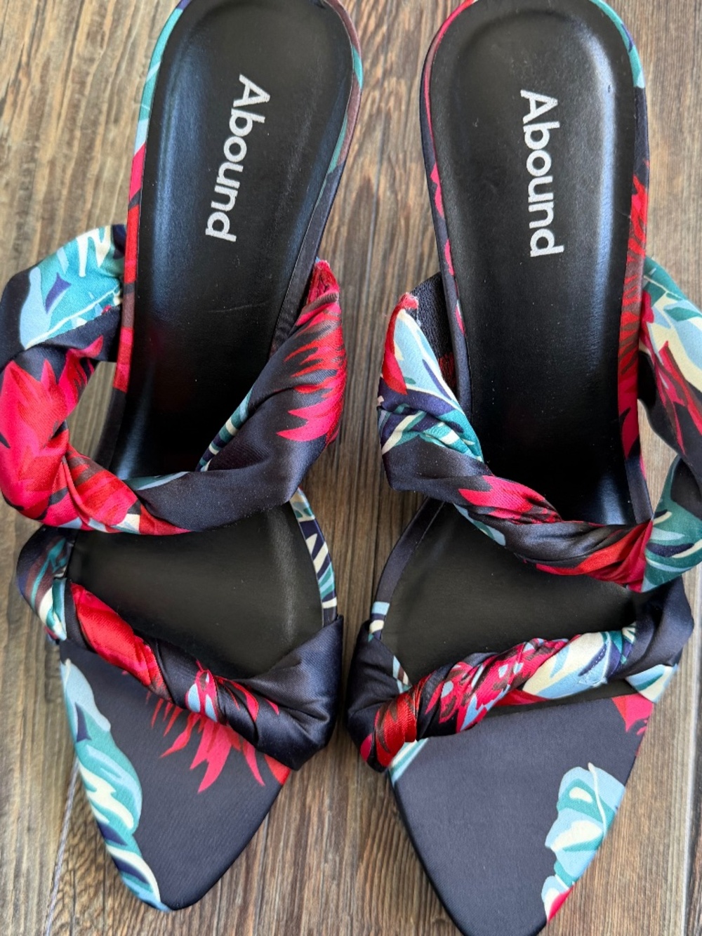Abound Floral Satin Knotted Heeled Mules Sandals Size 8